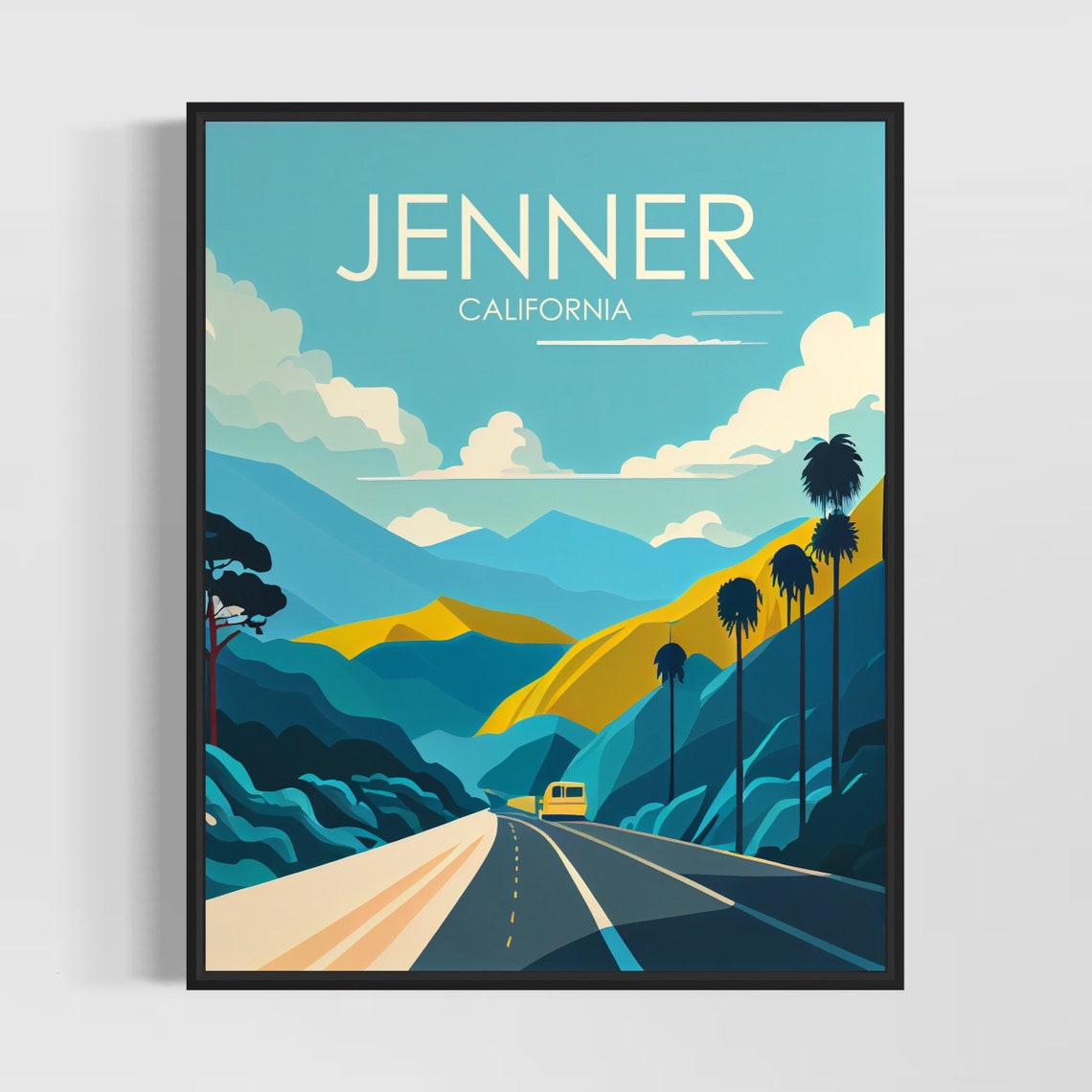 Jenner California Vintage Mountain Highway Sunset Road Trip Poster
