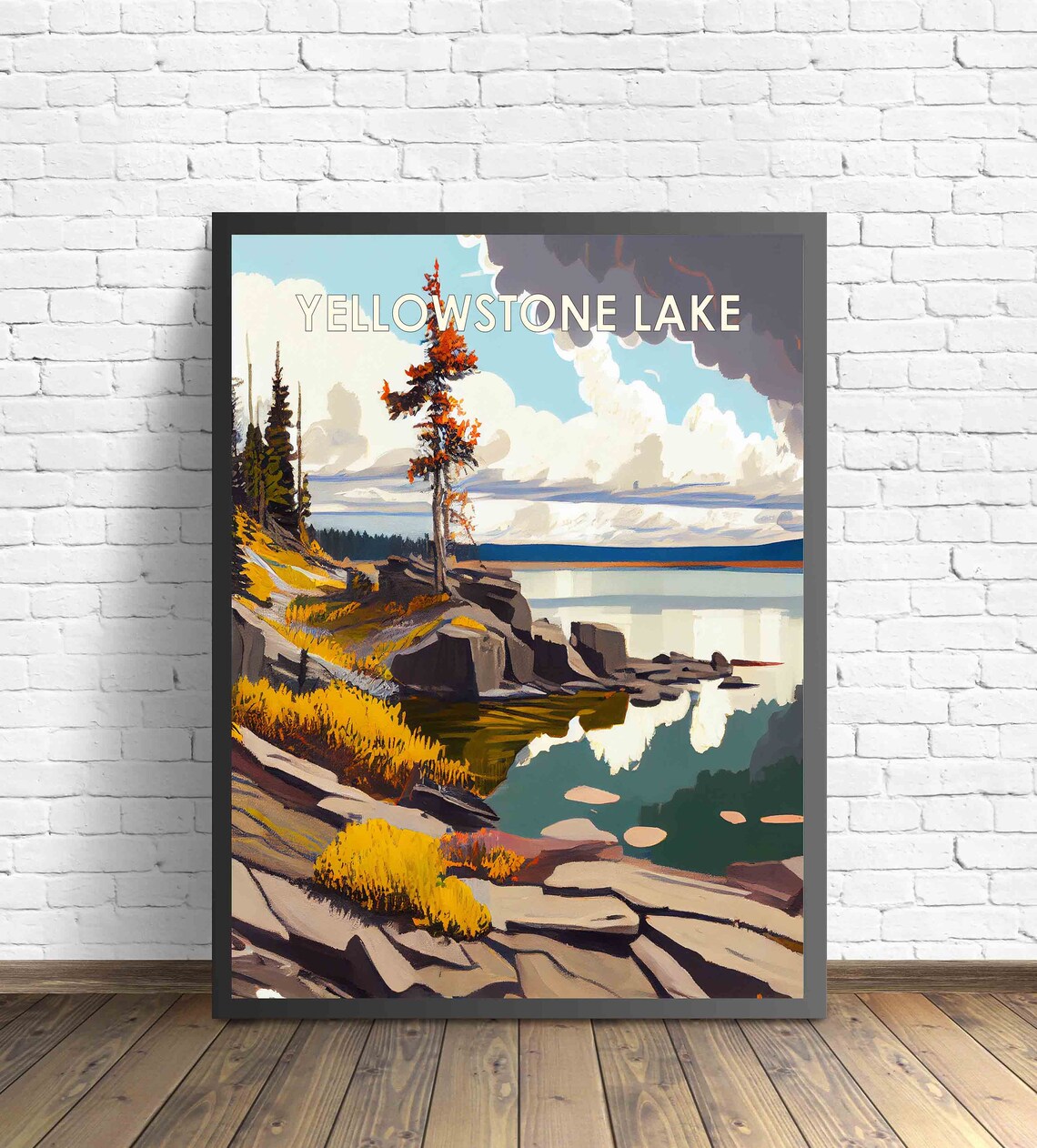 Yellowstone Lake Autumn Shoreline Vintage National Park Poster