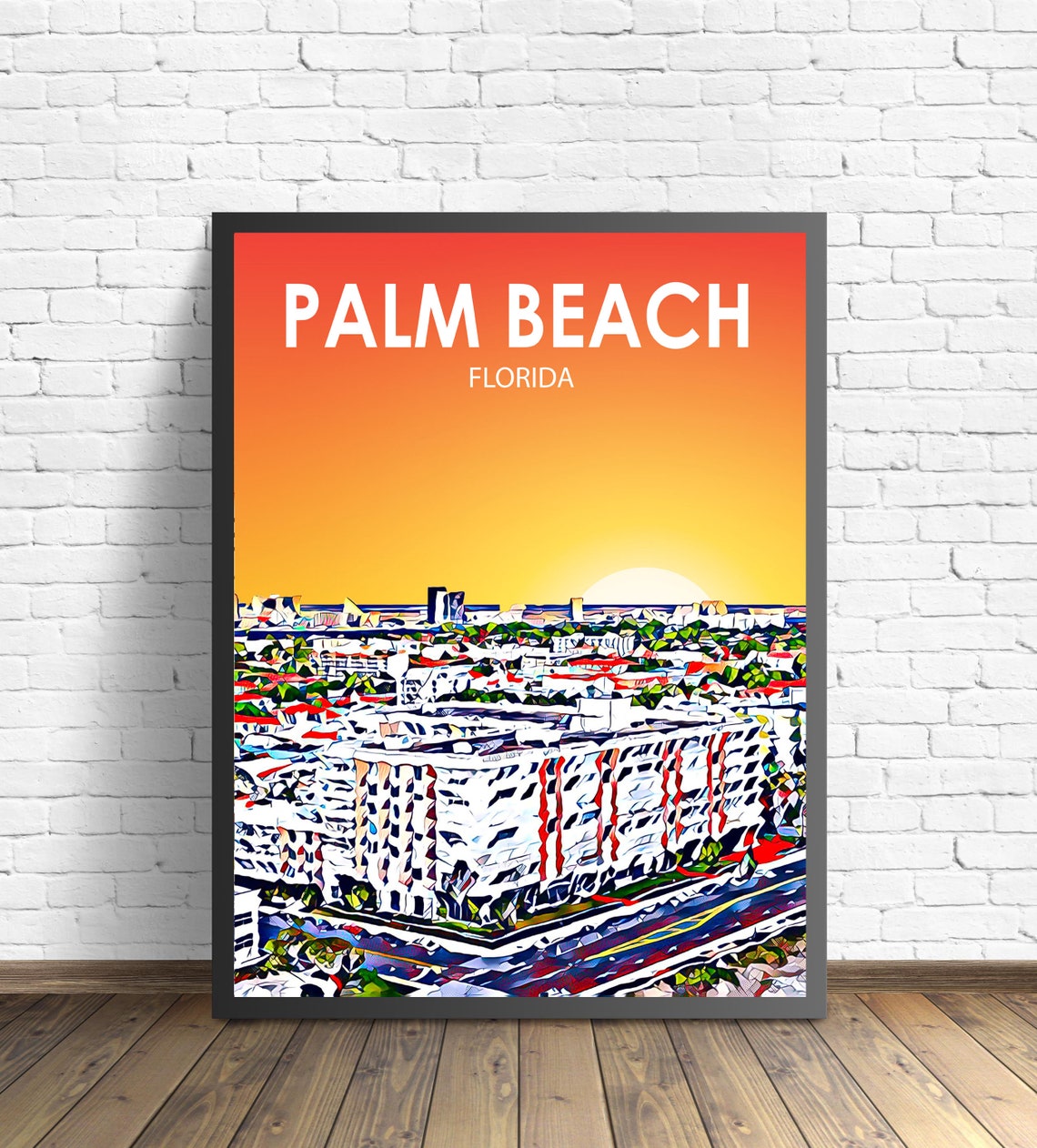 Palm Beach Florida Colorful Sunset Skyline City Travel Poster