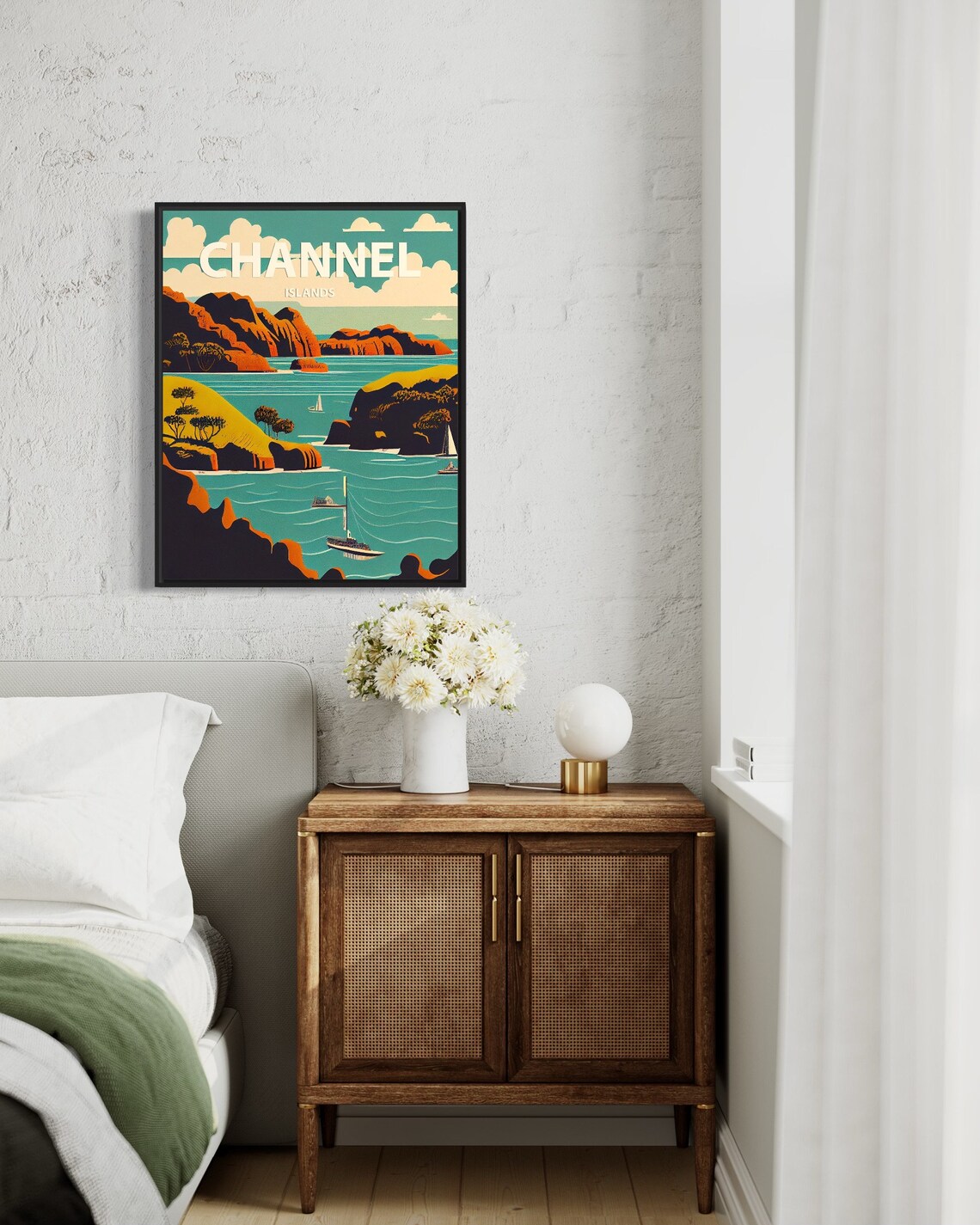 Channel Islands Coastal Cliffs Sailing Boats Golden Era Travel Poster - Image 3