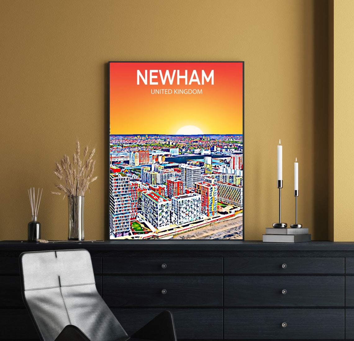 Newham London Docklands Modern Towers Golden Sunset Skyline Poster - Image 2