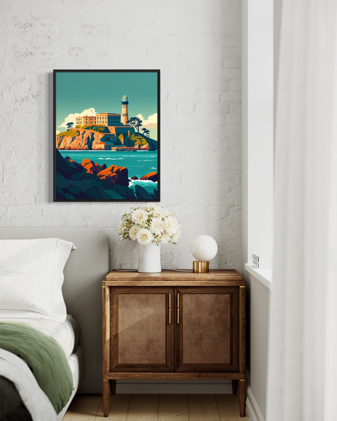 Alcatraz Island California Lighthouse Rocky Shore Vintage Poster - Image 3