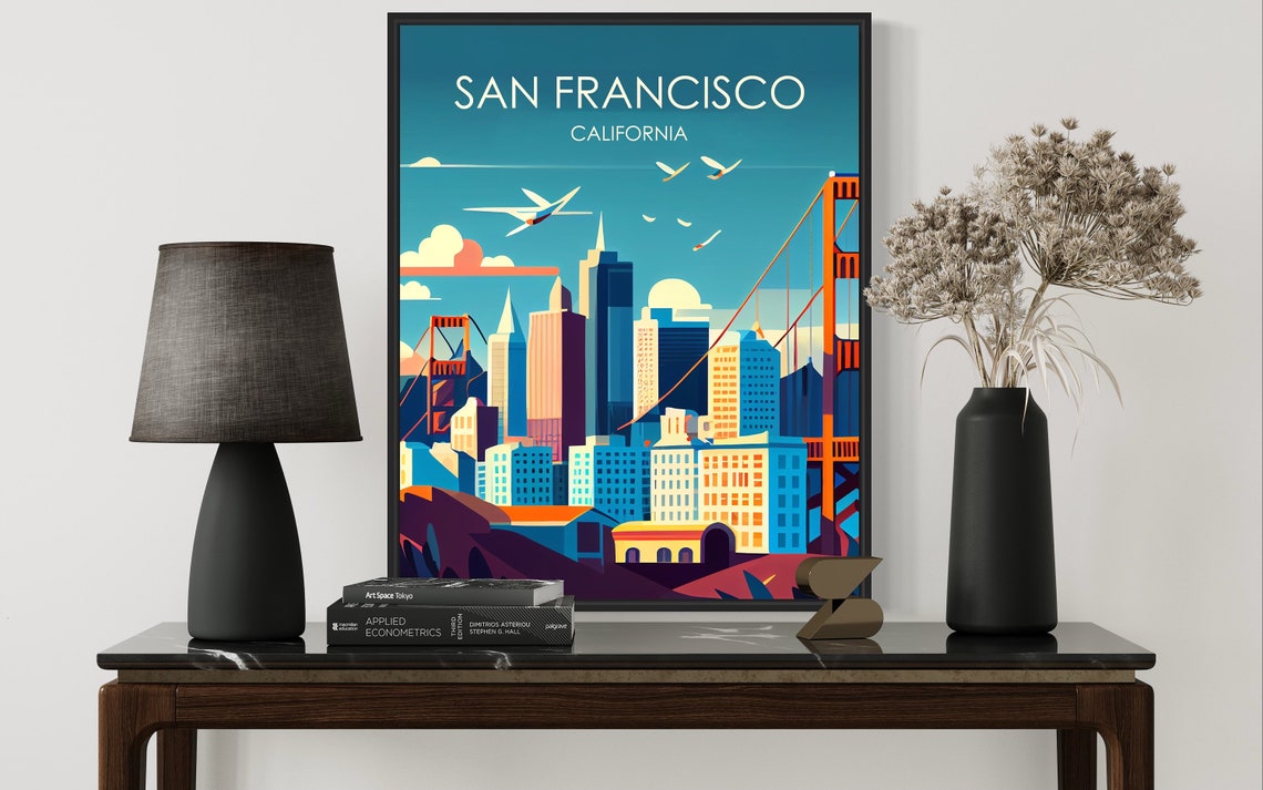 San Francisco California Golden Gate Bridge Skyline Travel Poster - Image 3