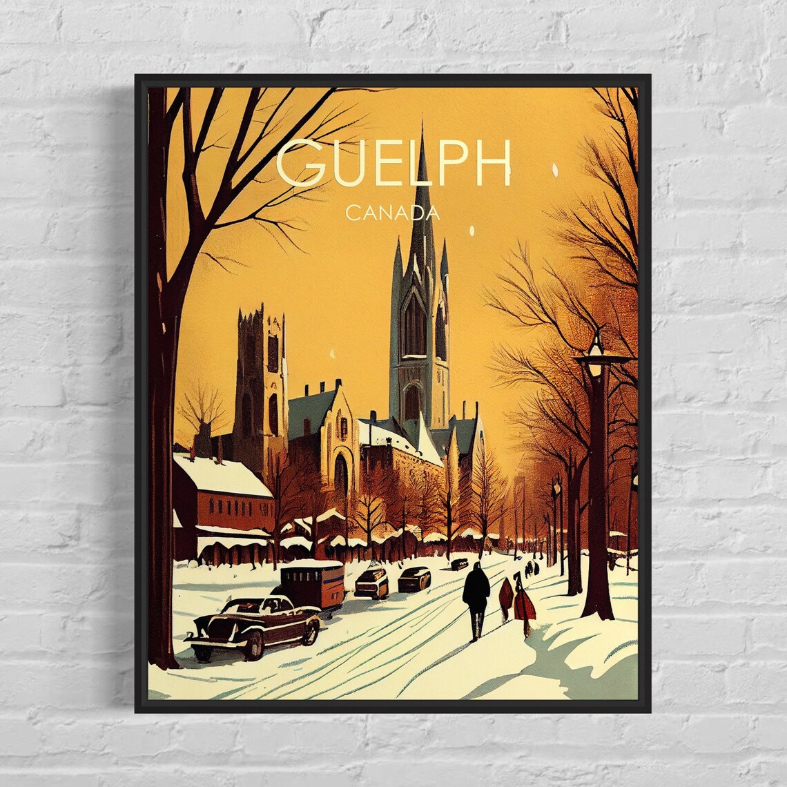 Guelph Canada Winter Church Street Snow Scene Vintage Art Poster