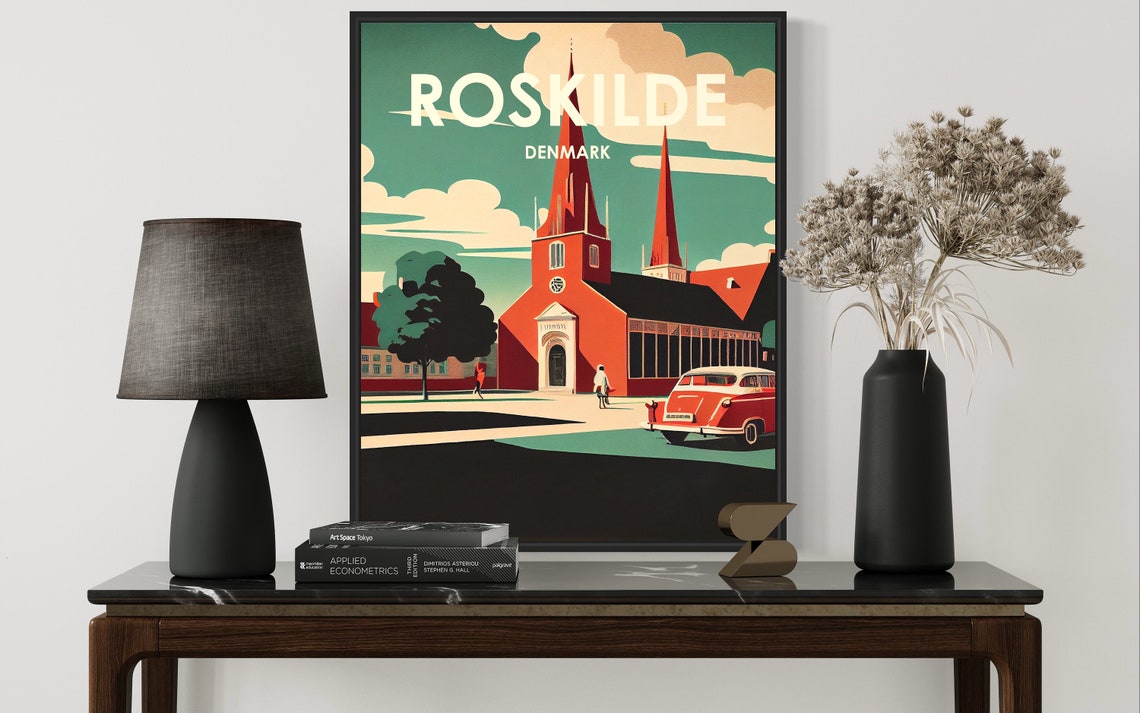 Roskilde Denmark Cathedral Twin Spires Retro Travel Town Poster - Image 2