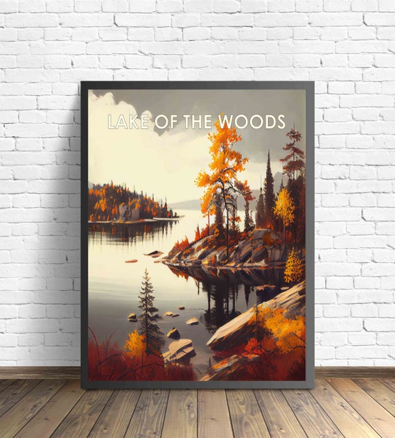 Lake Of The Woods Retro Art Print Lake Of The Woods Wall Art Illustration Lake Of The Woods Vintage 1960s Design Poster Artwork