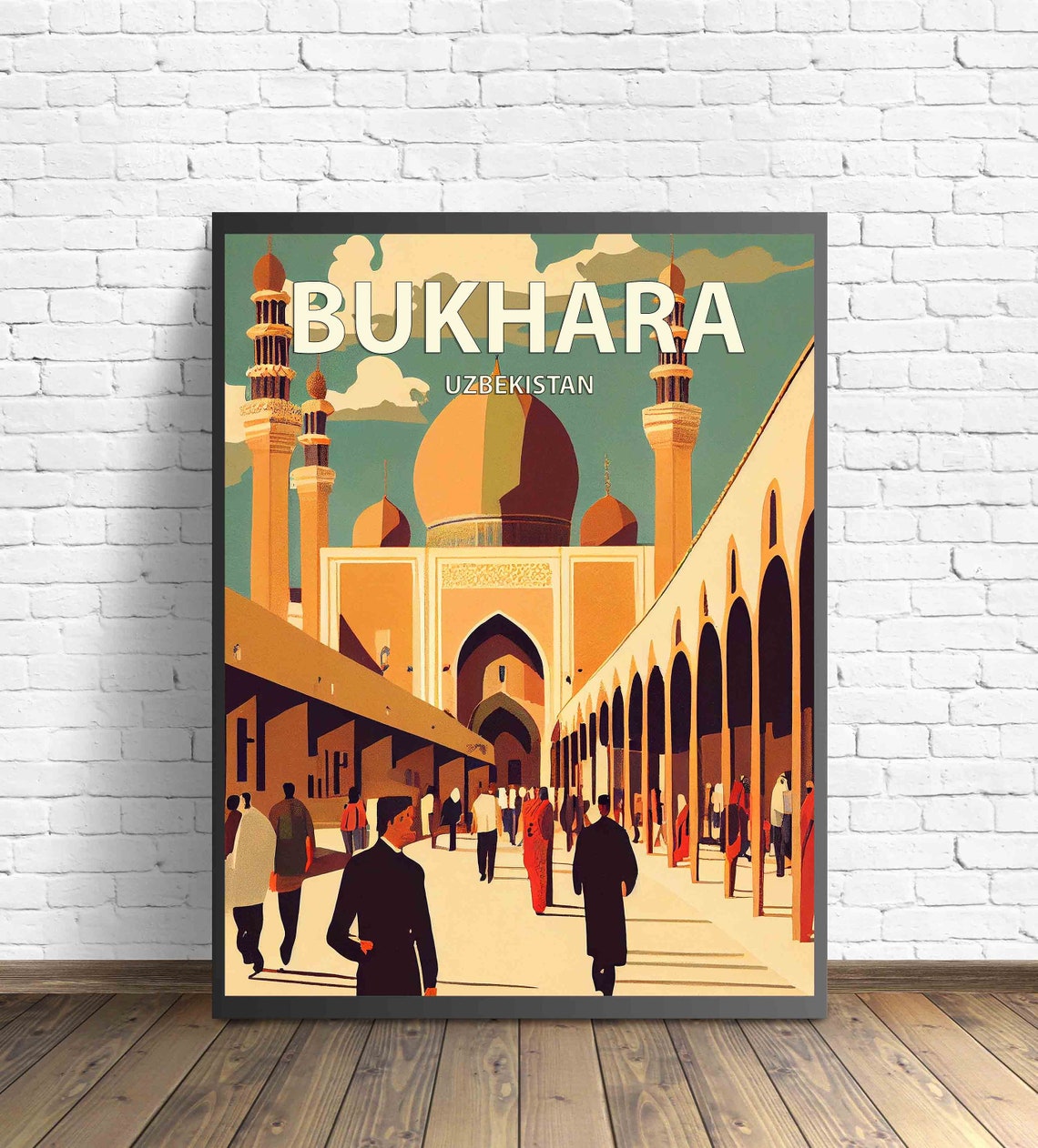 Bukhara Uzbekistan Old City Mosque Retro Travel Poster Artwork
