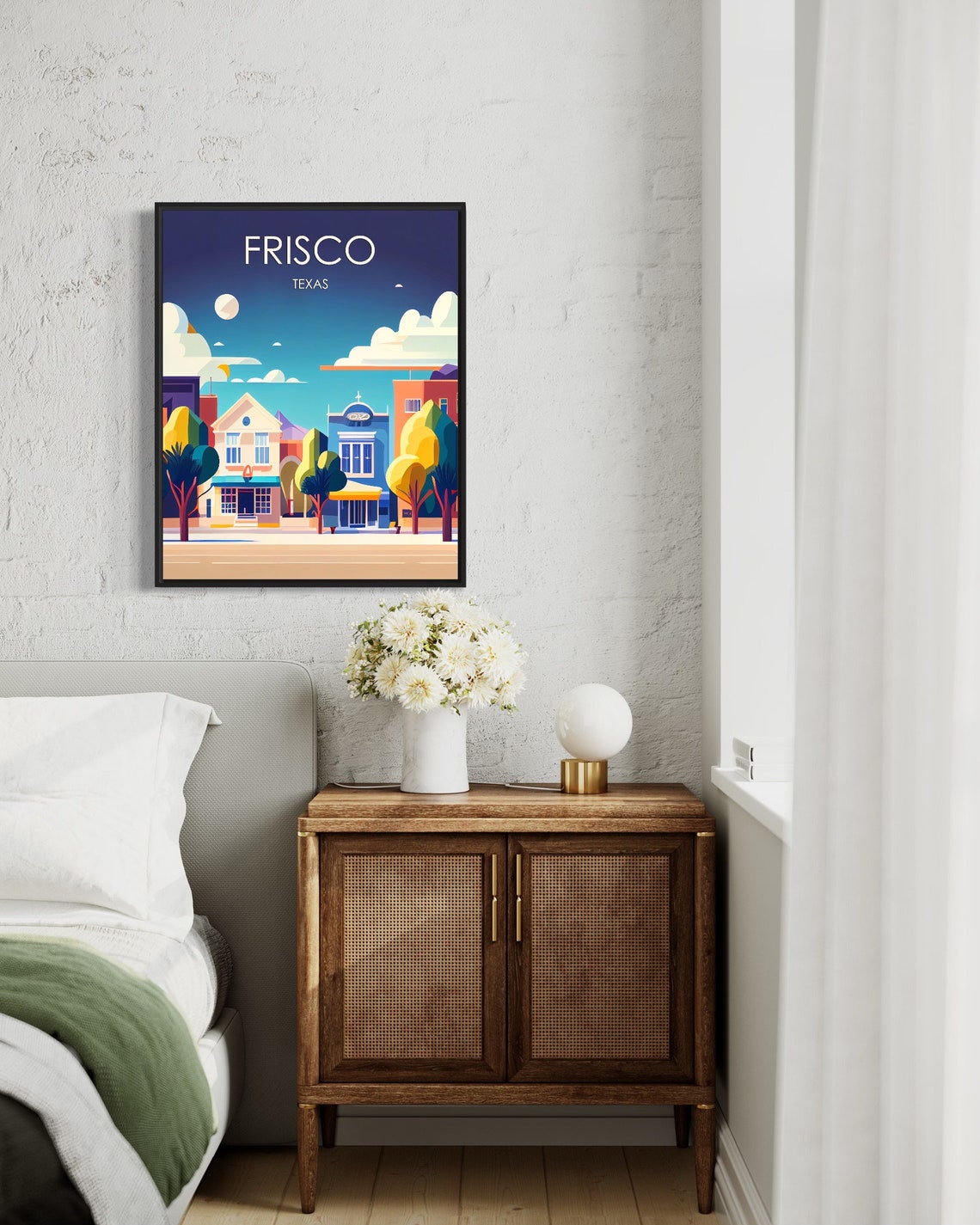 Frisco Texas Colorful Downtown Storefronts Night Sky Travel Poster - Image 3