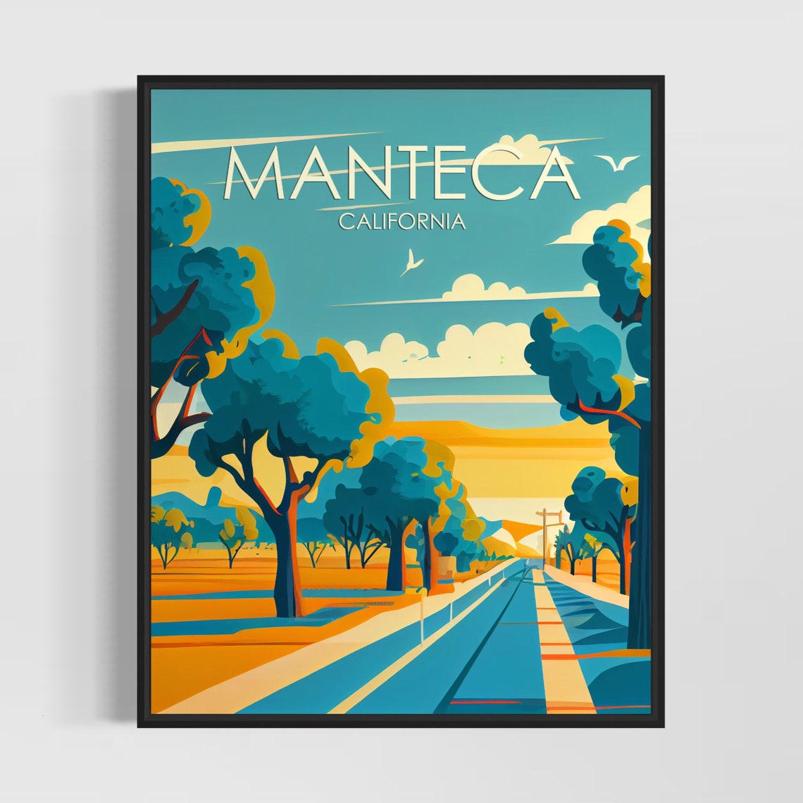 Manteca California Vintage Golden Countryside Road Sunset Poster