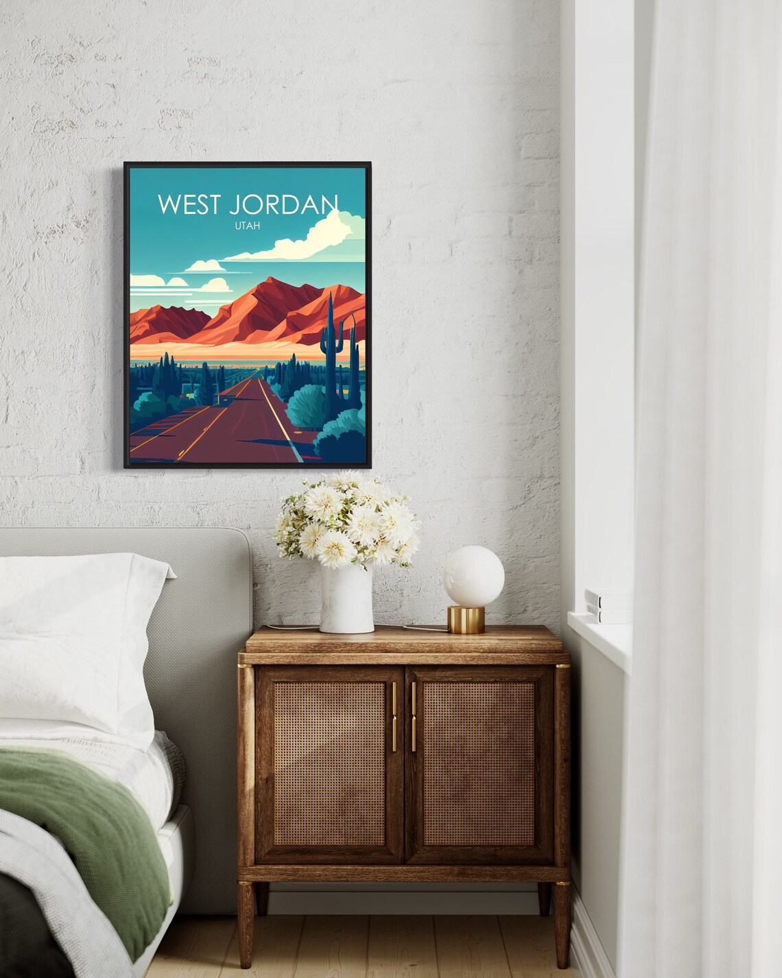 West Jordan Utah Desert Road Red Mountains Vintage Cactus Poster - Image 3