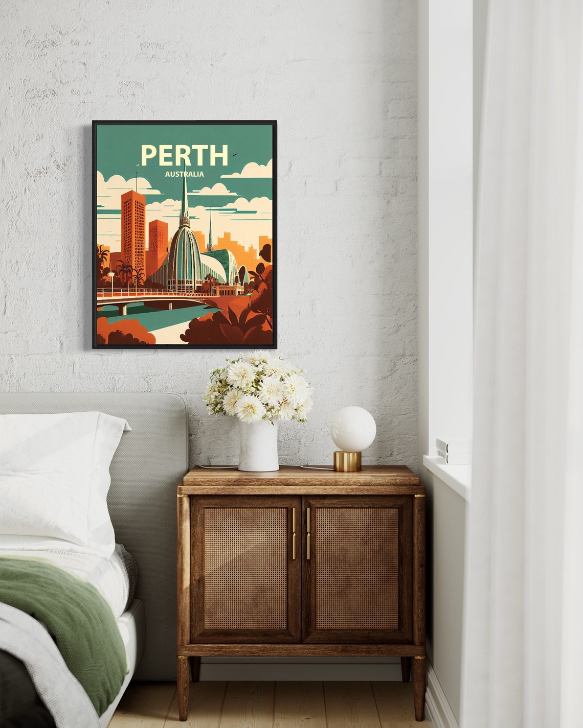 Perth Australia Retro Skyline Poster with Iconic Swan Bells Tower - Image 3