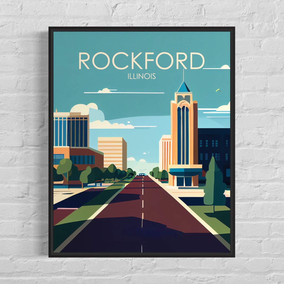 Rockford Illinois Downtown Boulevard Clock Tower Daytime Poster