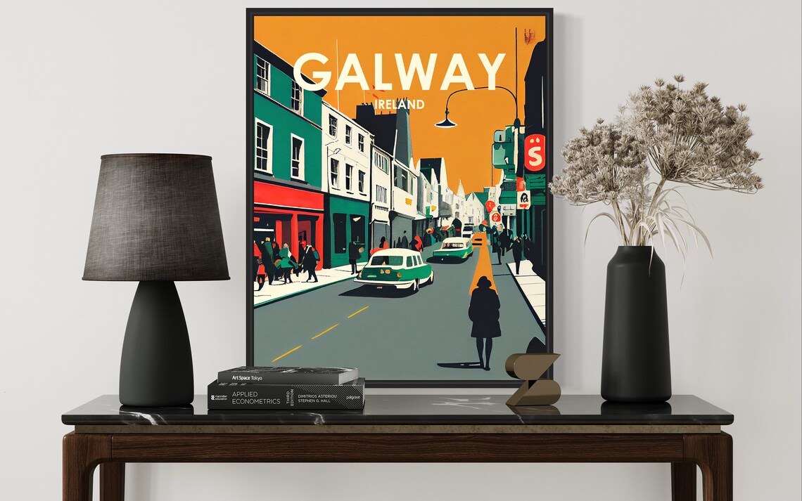 Galway Ireland City Street Classic Cars Sunset Retro Travel Poster - Image 2