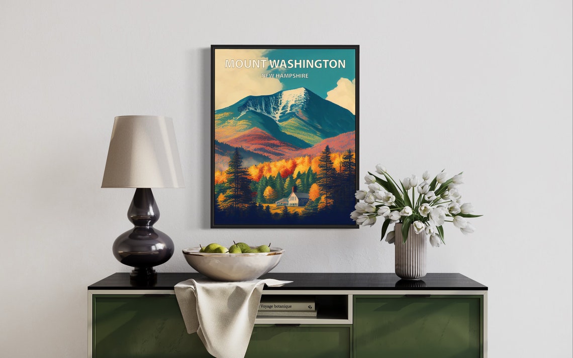 Mount Washington New Hampshire Snowy Summit Autumn Forest Poster - Image 2
