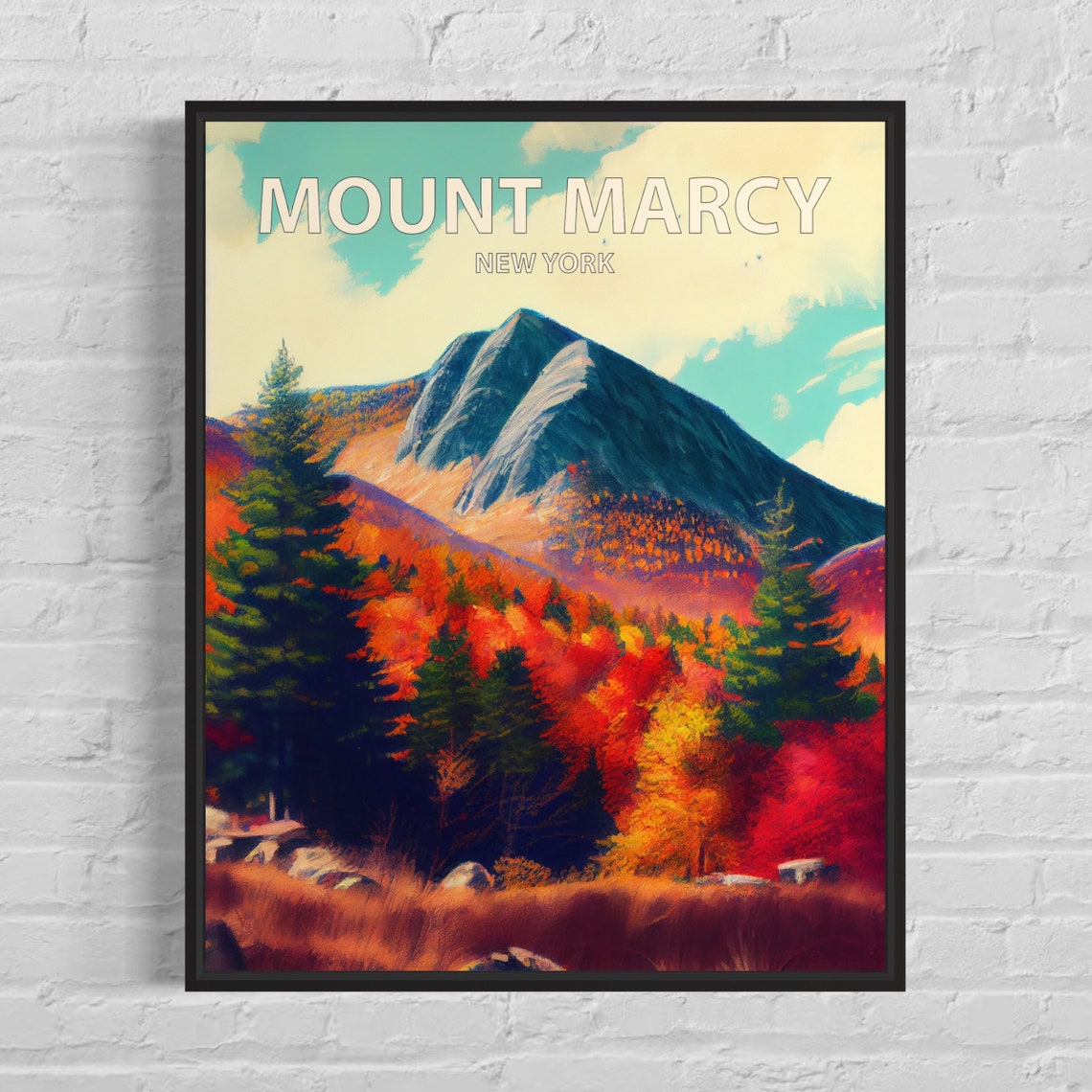 Mount Marcy New York Poster with Vibrant Autumn Foliage Peaks