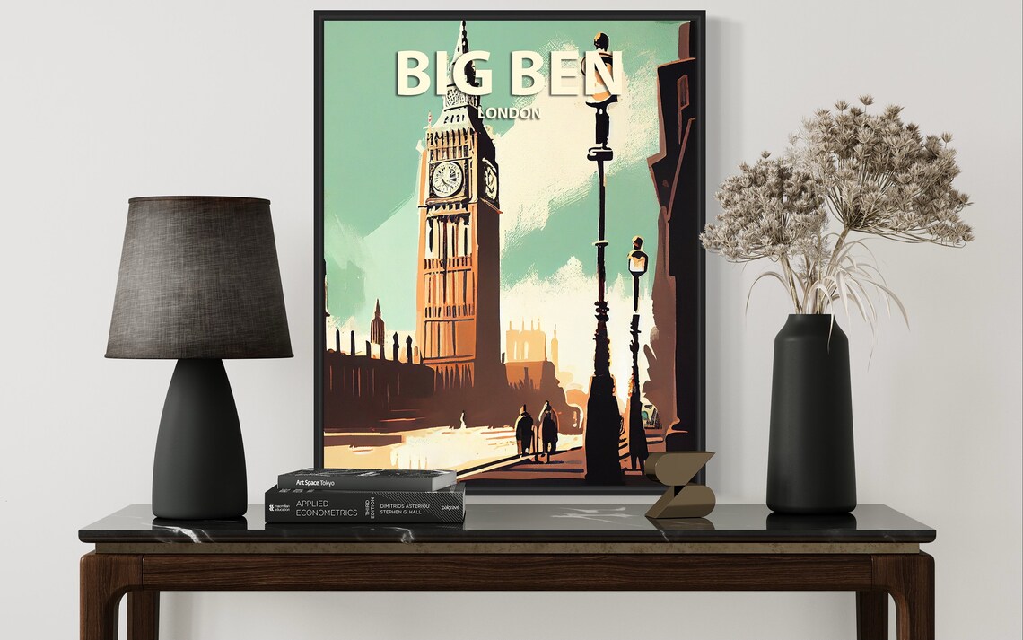 Big Ben London Retro Westminster Clock Tower Street Art Travel Poster - Image 3