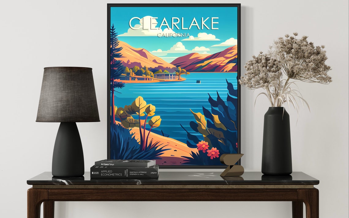 Clearlake California Retro Lakeside Mountain Scenic Travel Poster - Image 3