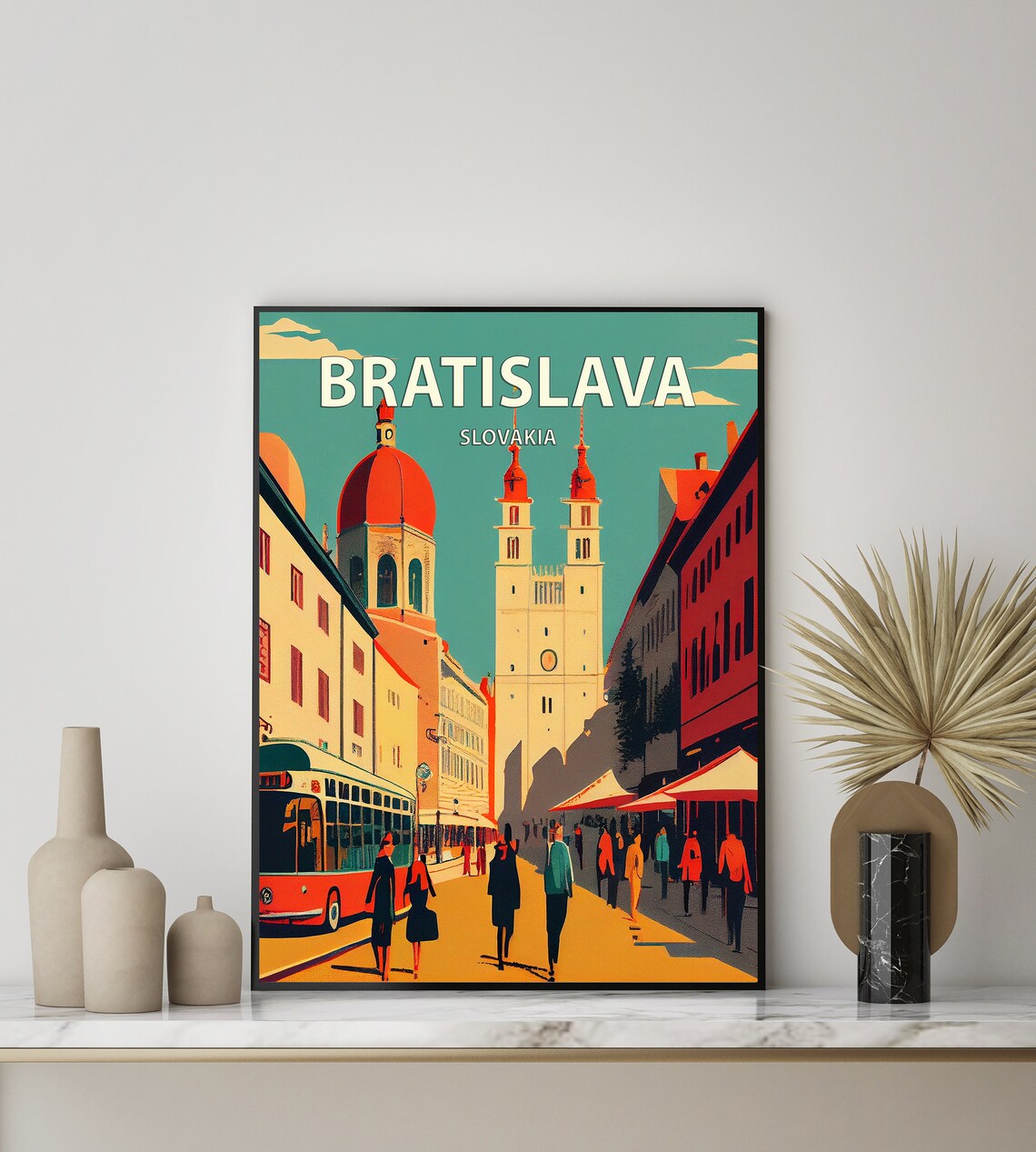 Bratislava Slovakia Vintage Street Tram Church Towers Poster - Image 2
