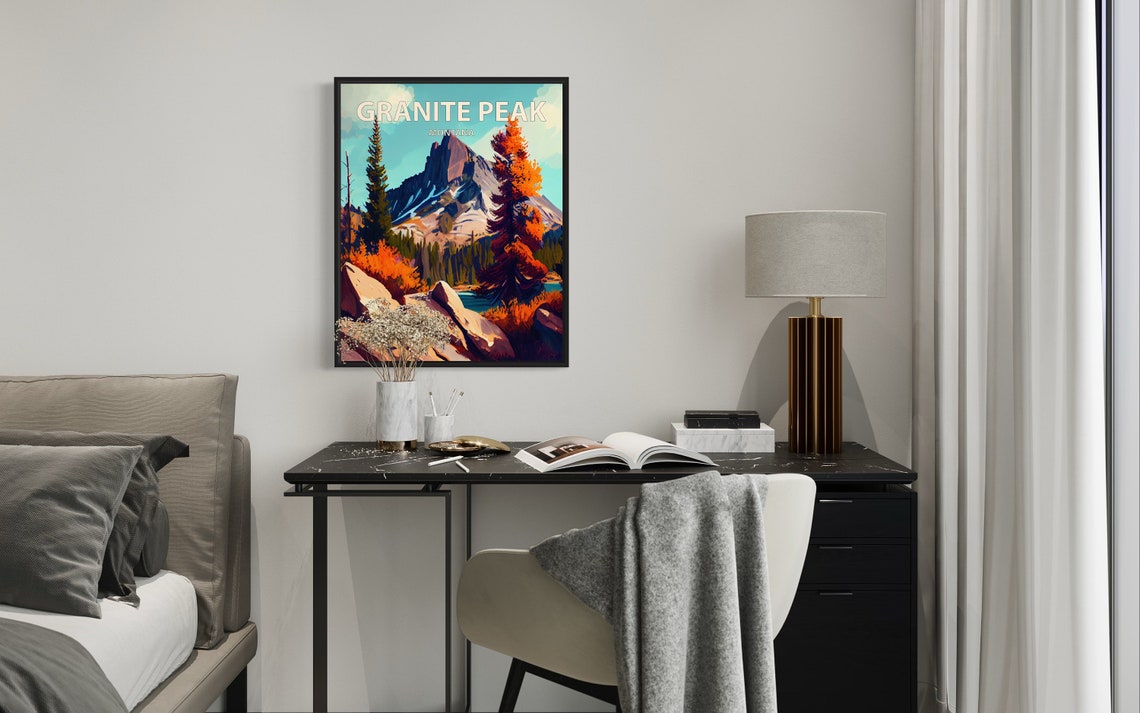 Granite Peak Montana Autumn Foliage Rocky Summit Retro Travel Poster - Image 3