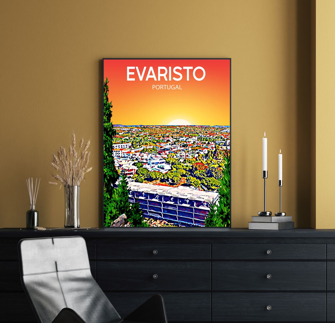 Evaristo Portugal Coastal Town Sunset Pop Art Colorful Travel Poster - Image 2