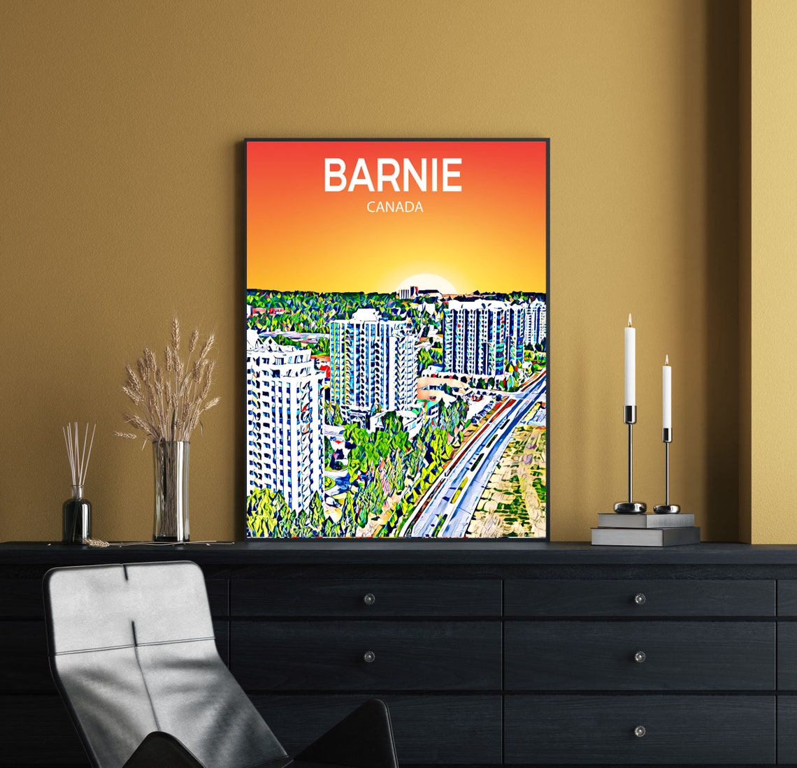 Barnie Canada Sunset Skyline Cityscape Art Travel Poster Gift - Image 2