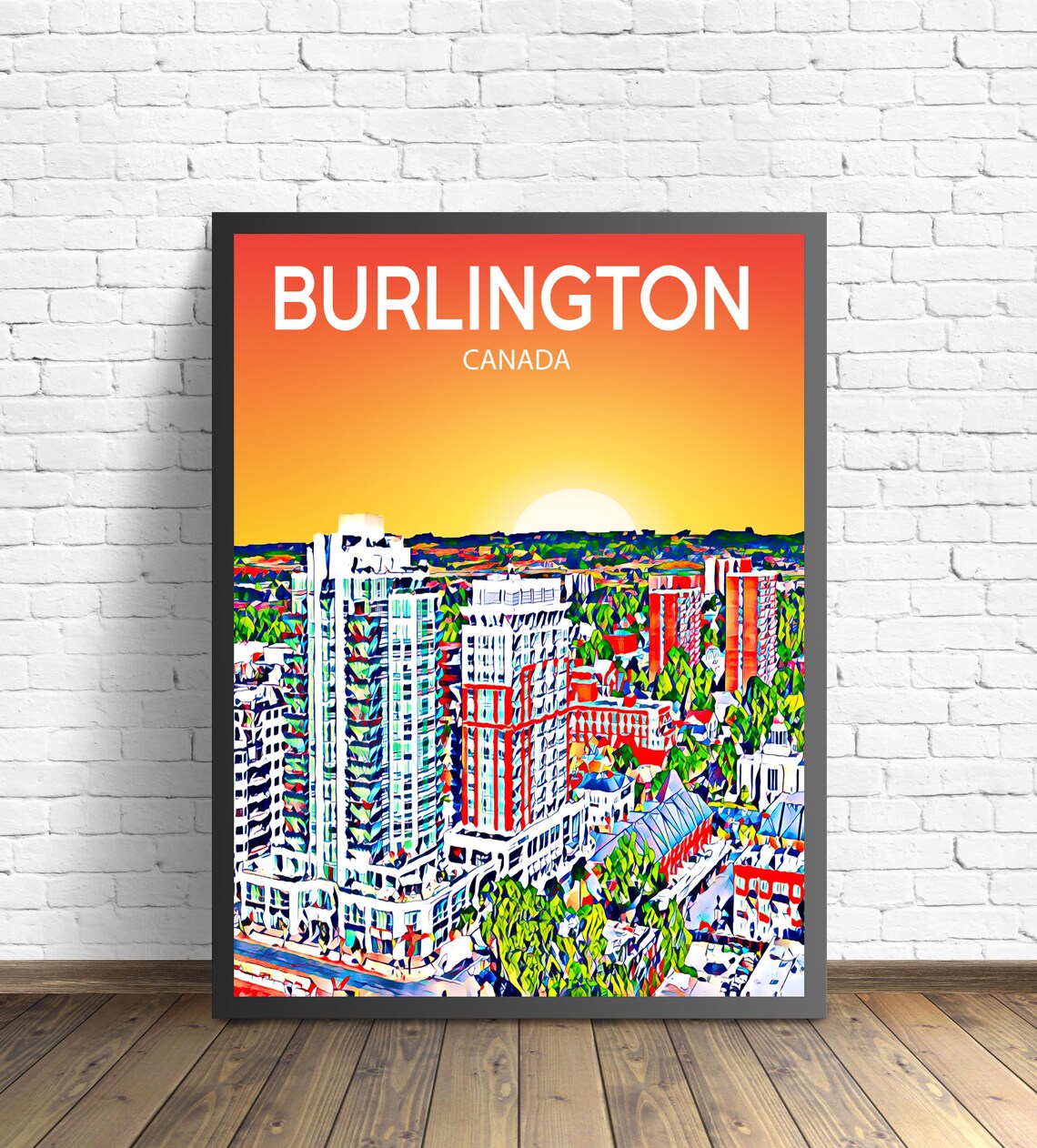 Burlington Canada Sunset Skyline Colorful Pop Art City Travel Poster