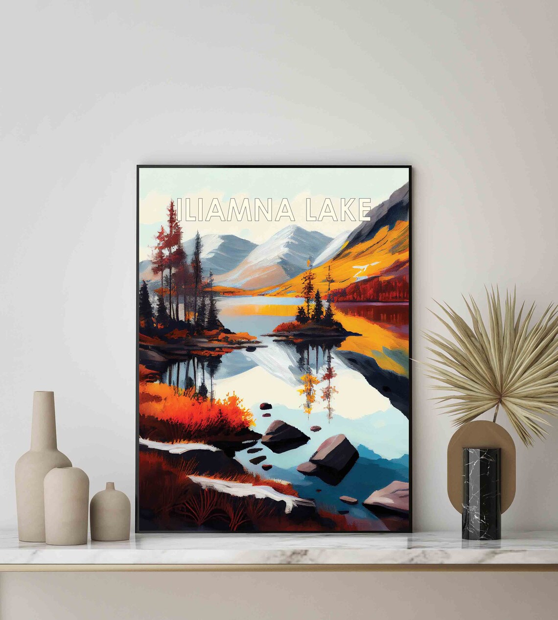 Iliamna Lake Autumn Reflection Snowcapped Alaska Mountains Poster - Image 2