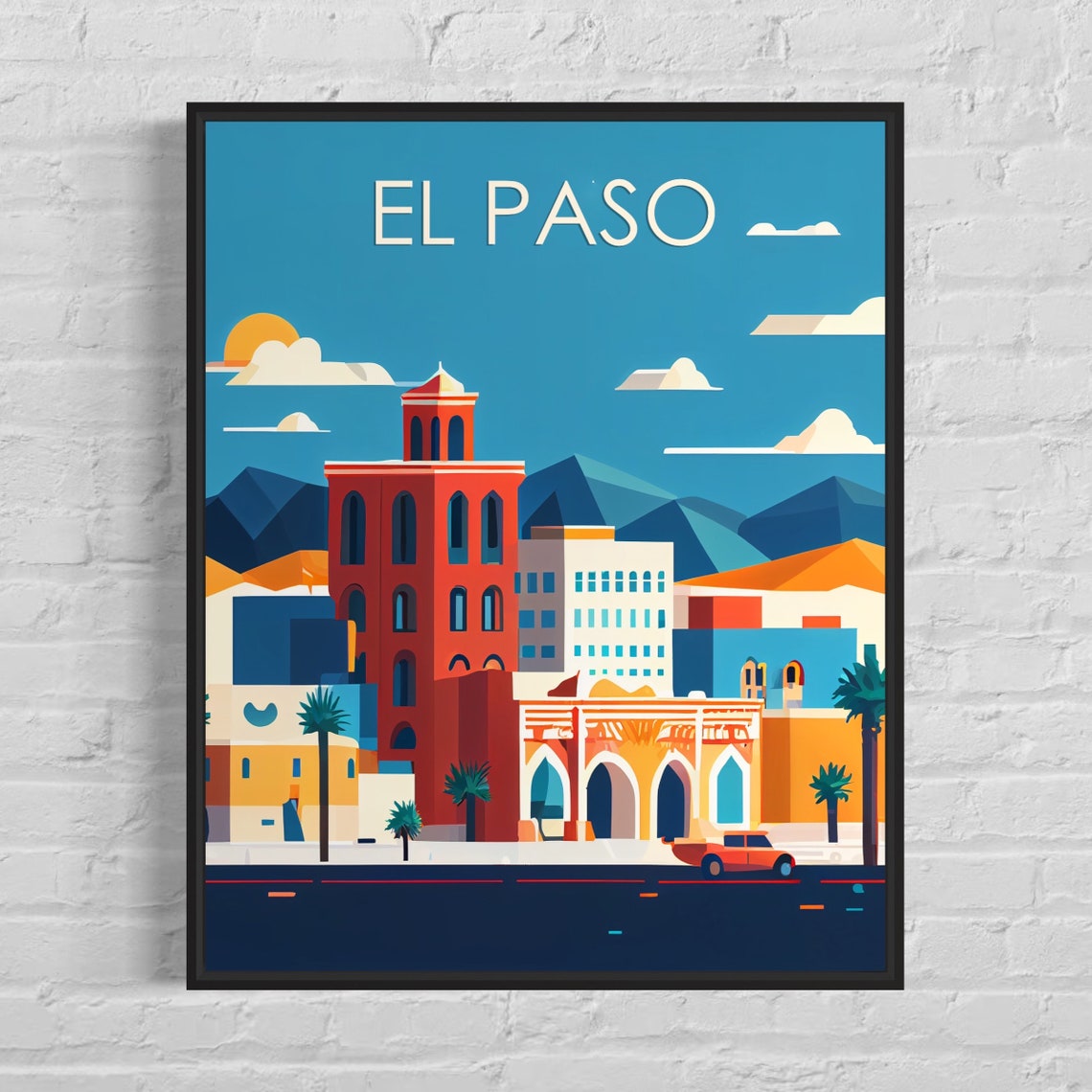 El Paso Texas Mission Style Downtown Desert Sunset View Poster