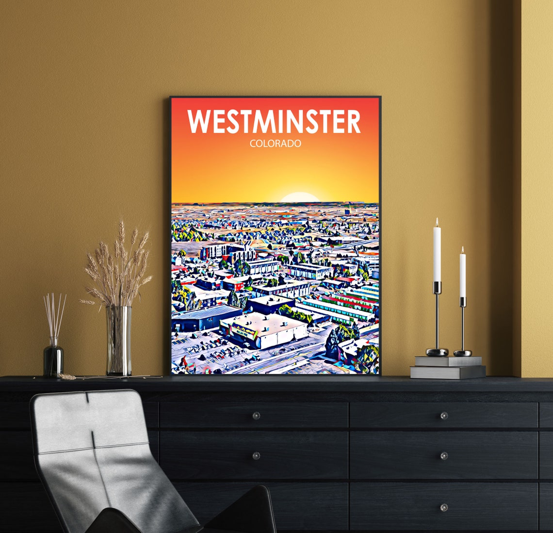 Westminster Colorado Sunset Suburban Skyline Painted Artwork Poster - Image 2