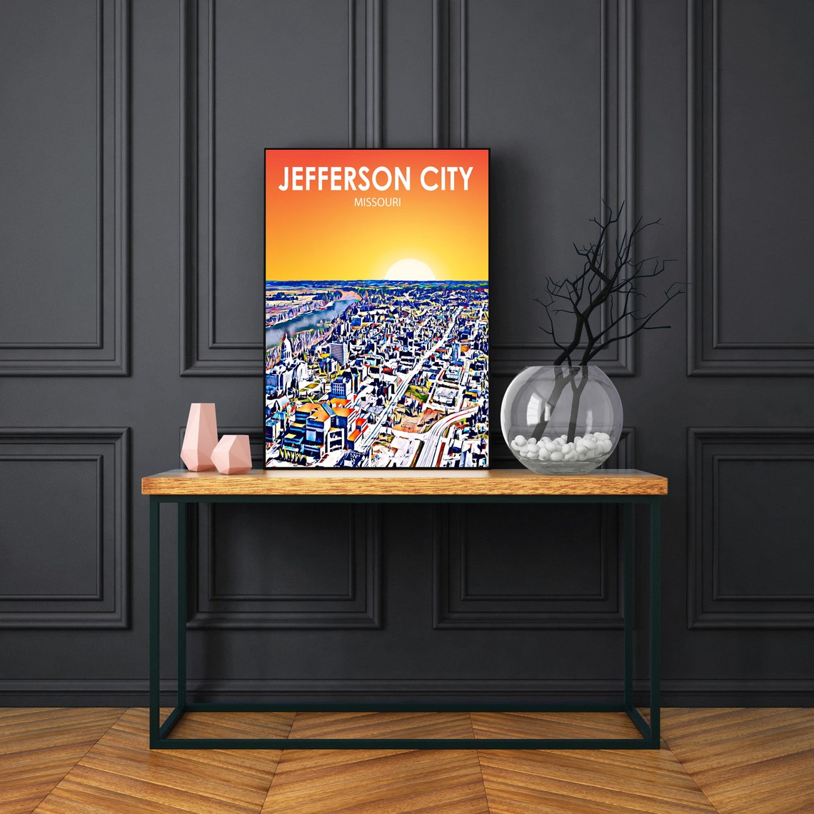 Jefferson City Art Poster Missouri Sunset Landscape Poster Print Jefferson City Framed Wall Art United States Colorful Skyline Sketch Photo - Image 3
