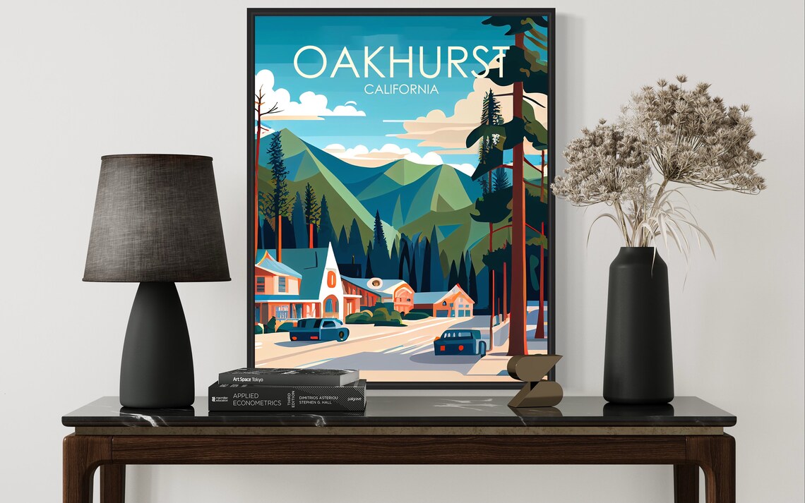 Oakhurst California Mountain Town Street Pine Forest Art Poster - Image 3