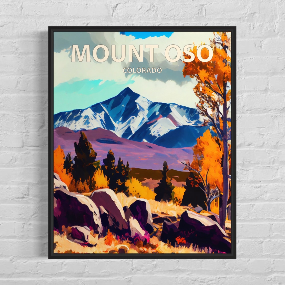 Mount Oso Colorado Snowy Peak Boulder Field Autumn Aspens Poster