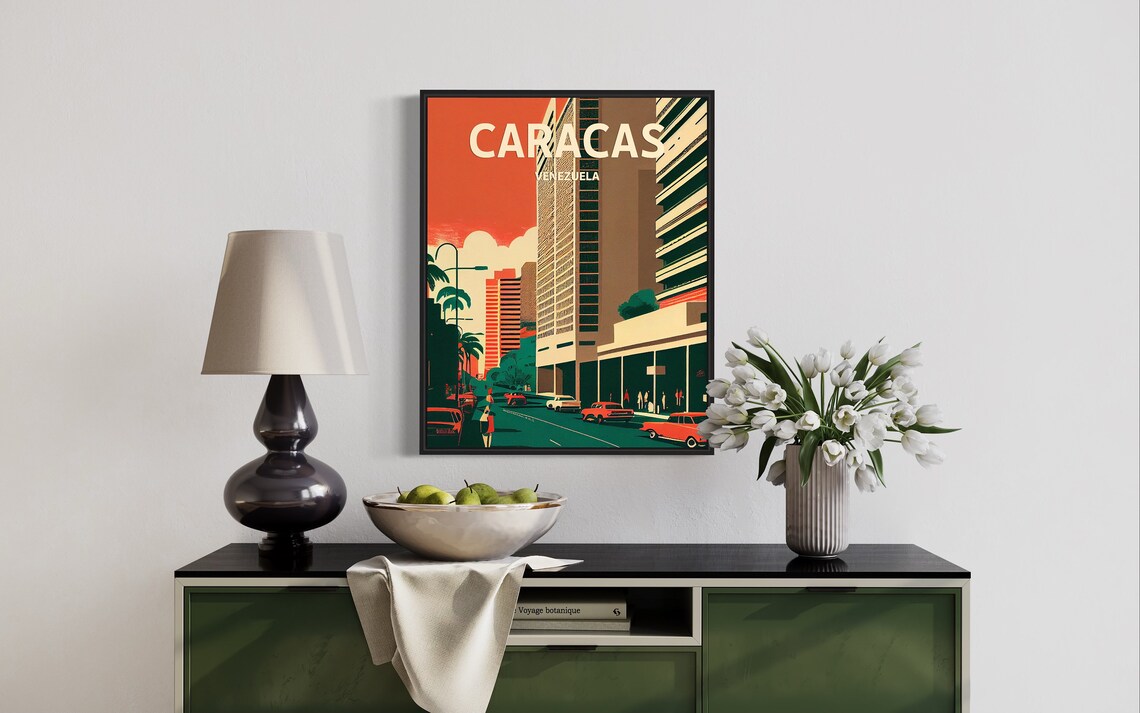 Caracas Venezuela Retro Boulevard Classic Cars Vintage Poster - Image 3