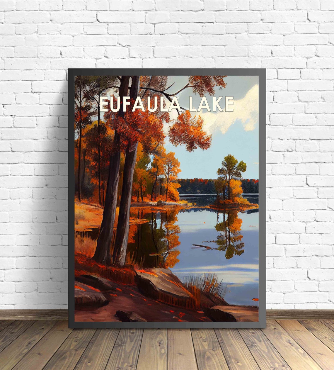 Eufaula Lake Oklahoma Autumn Pines Still Water Reflections Poster