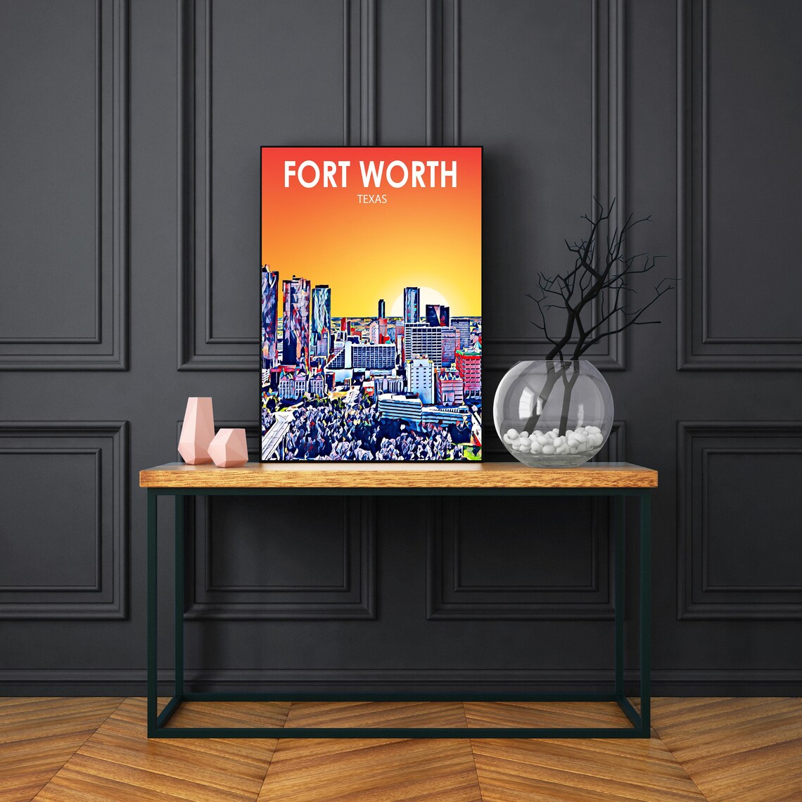 Fort Worth Texas Art Poster Sunset Landscape Poster Print Fort Worth City Wall Art United States Colorful Skyline Sketch Photo - Image 3
