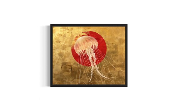Jellyfish Art Print Red And Gold Wall Art Decoration Artwork