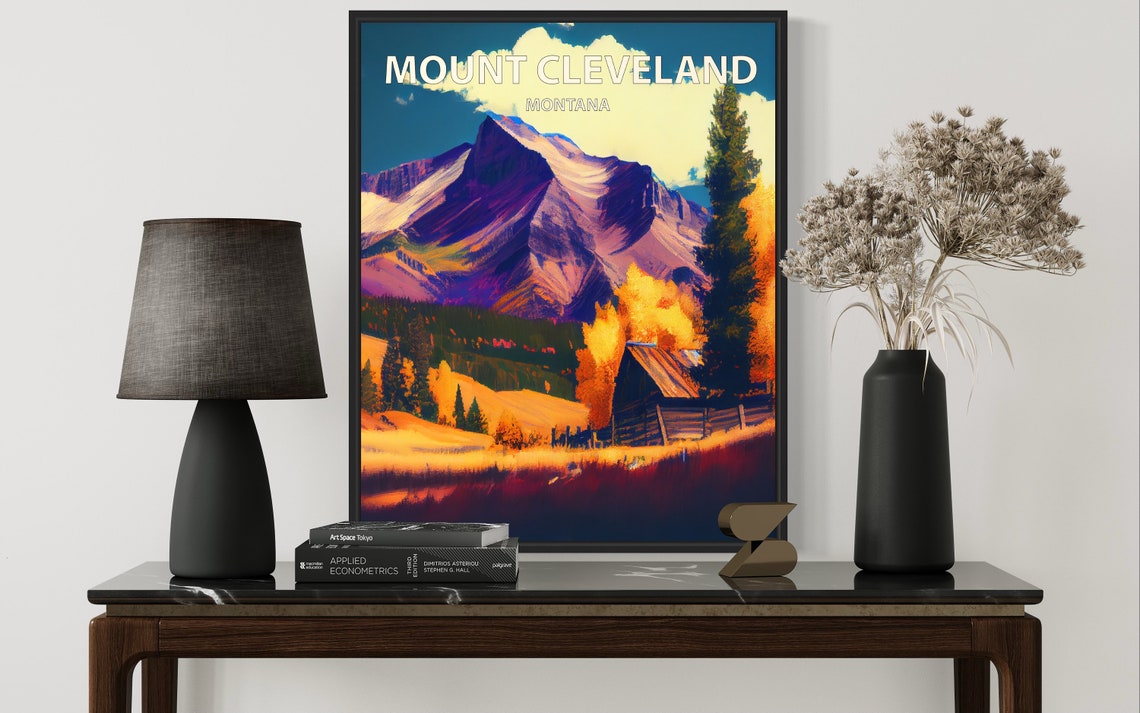 Mount Cleveland Montana Barn Autumn Meadow Rustic Travel Poster - Image 3