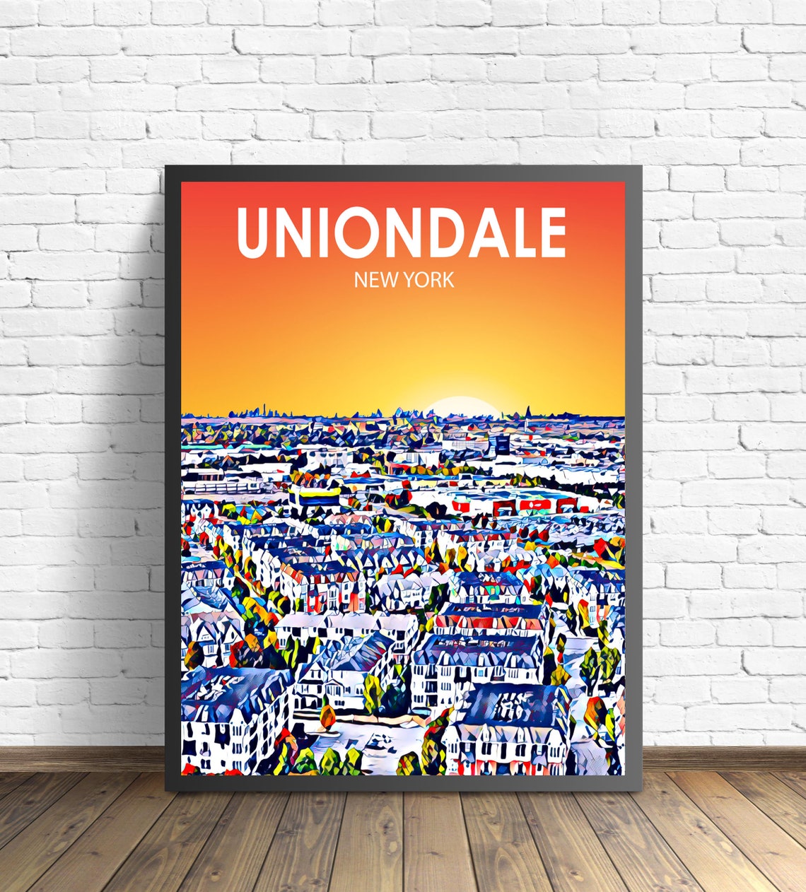 Uniondale Ny Art Poster New York Sunset Landscape Poster Print Uniondale City Wall Art Colorful Skyline Sketch Photo