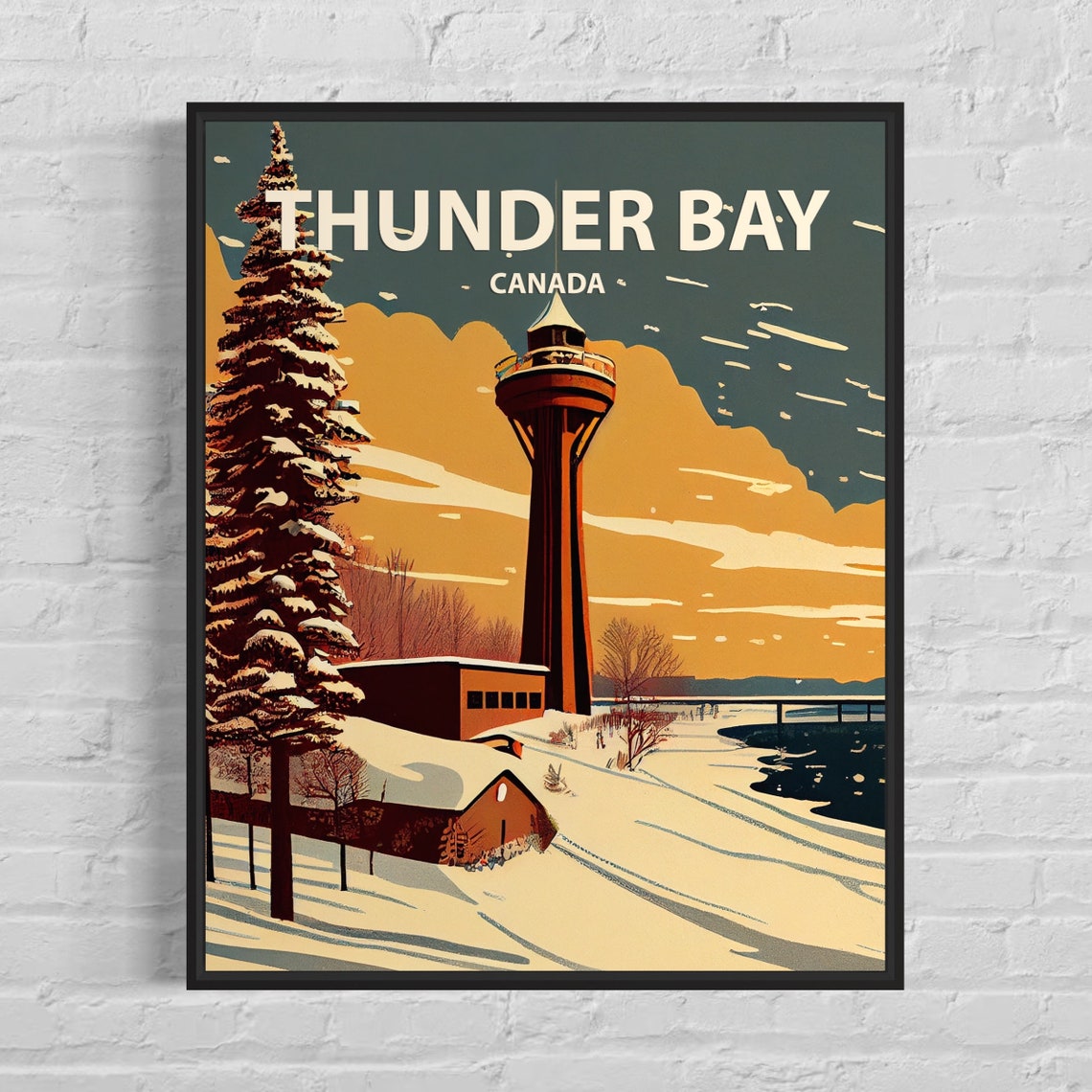 Thunder Bay Canada Winter Snowfall Scene Vintage Travel Poster