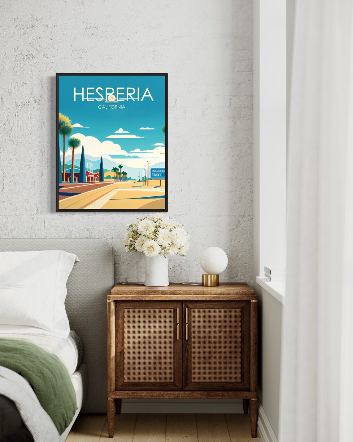 Hesperia California Sunny Retro Main Street Palm Scene Poster - Image 2