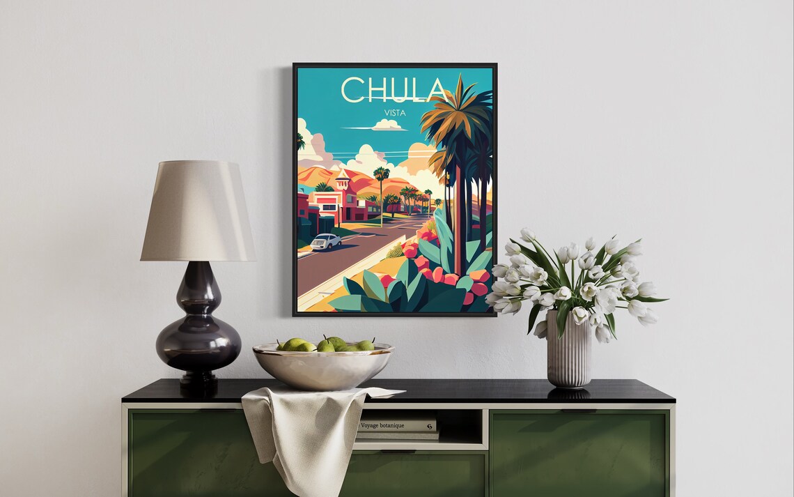 Chula Vista California Palm Lined Street Vintage Scene Travel Poster - Image 3