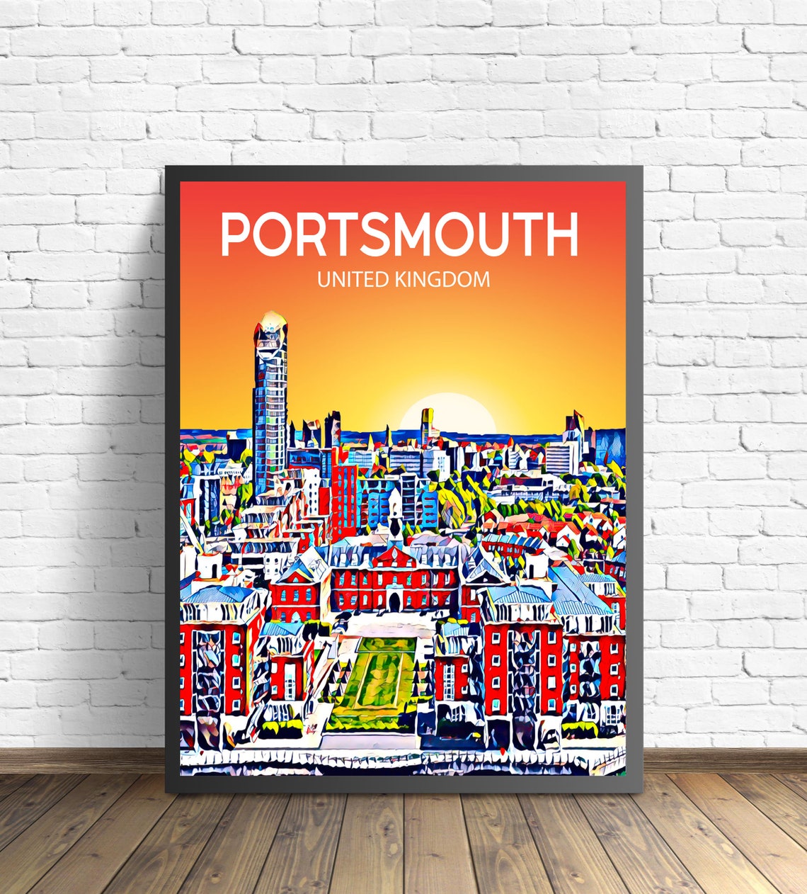 Portsmouth England Sunset Skyline with Spinnaker Tower Art Poster