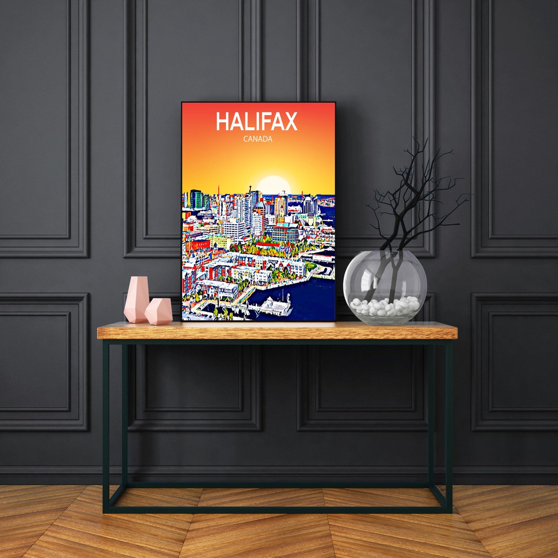 Halifax Canada Colorful Sunset Skyline Harbor City Pop Art Poster - Image 3