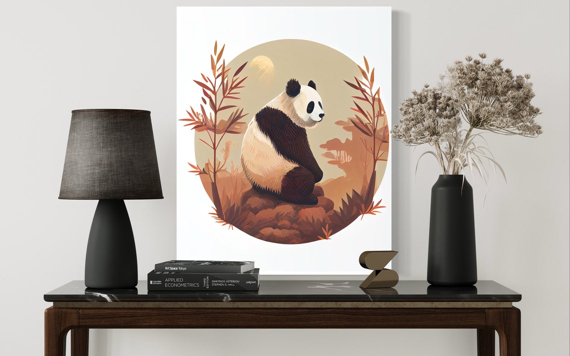 Giant Panda Resting Among Autumn Bamboo Warm Retro Art Poster - Image 2