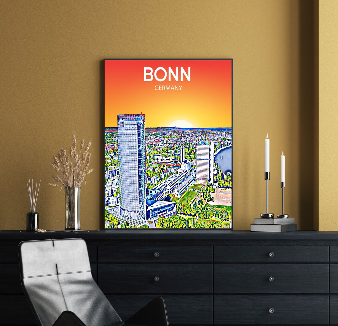 Bonn Germany Sunset Skyline Glass Towers Travel Poster Art Gift - Image 2