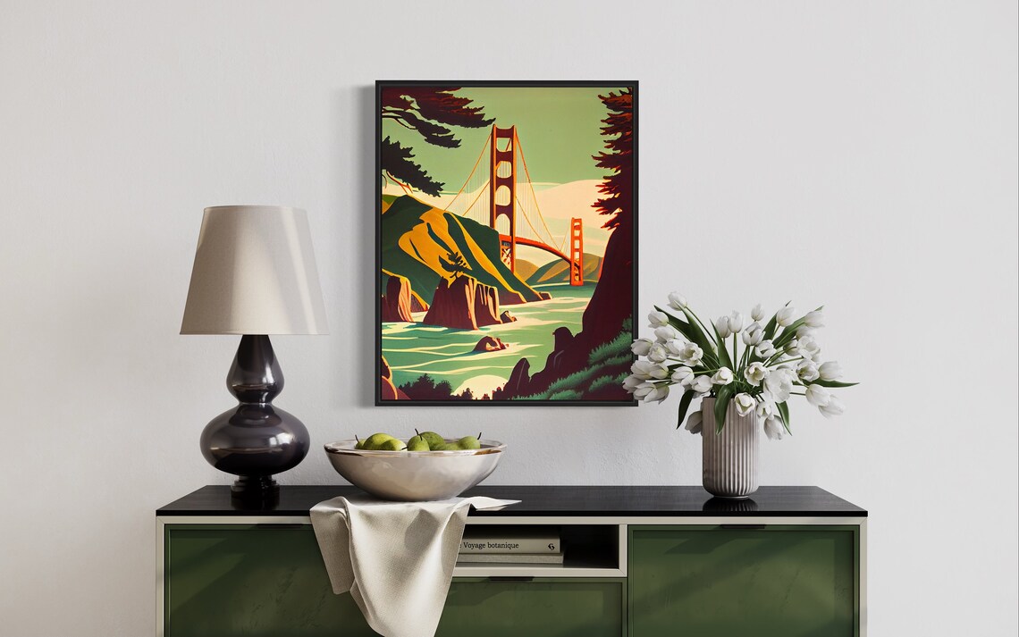 Golden Gate Bridge San Francisco Bay Sunset Scenic Art Poster - Image 3