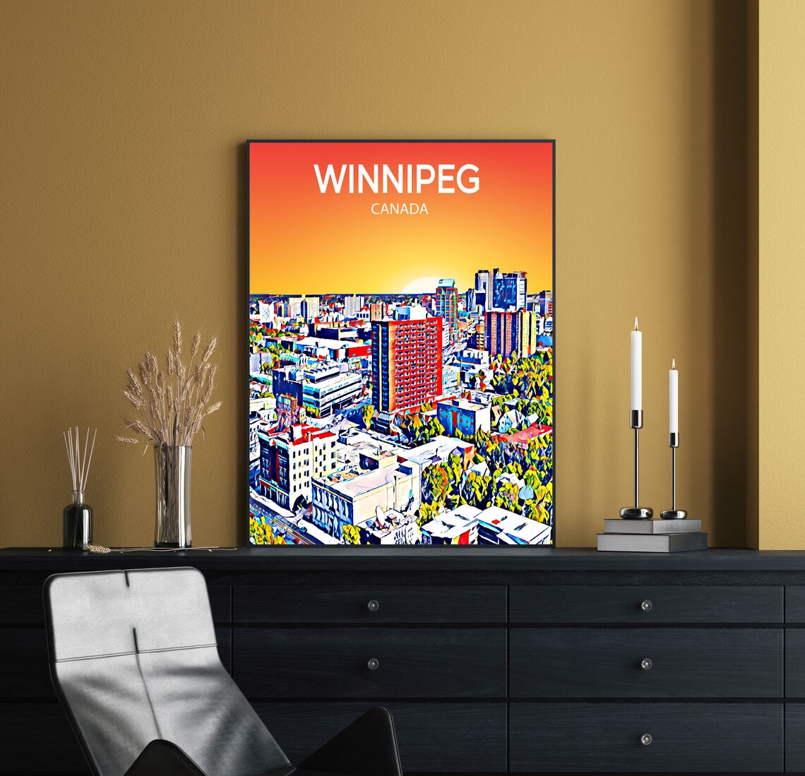 Winnipeg Canada Skyline Sunset Pop Art Cityscape Travel Poster - Image 2
