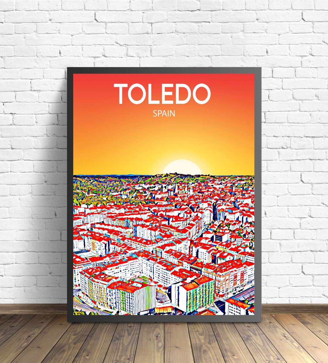 Toledo Spain Fiery Orange Sunset Red Rooftops Old Town Art Poster