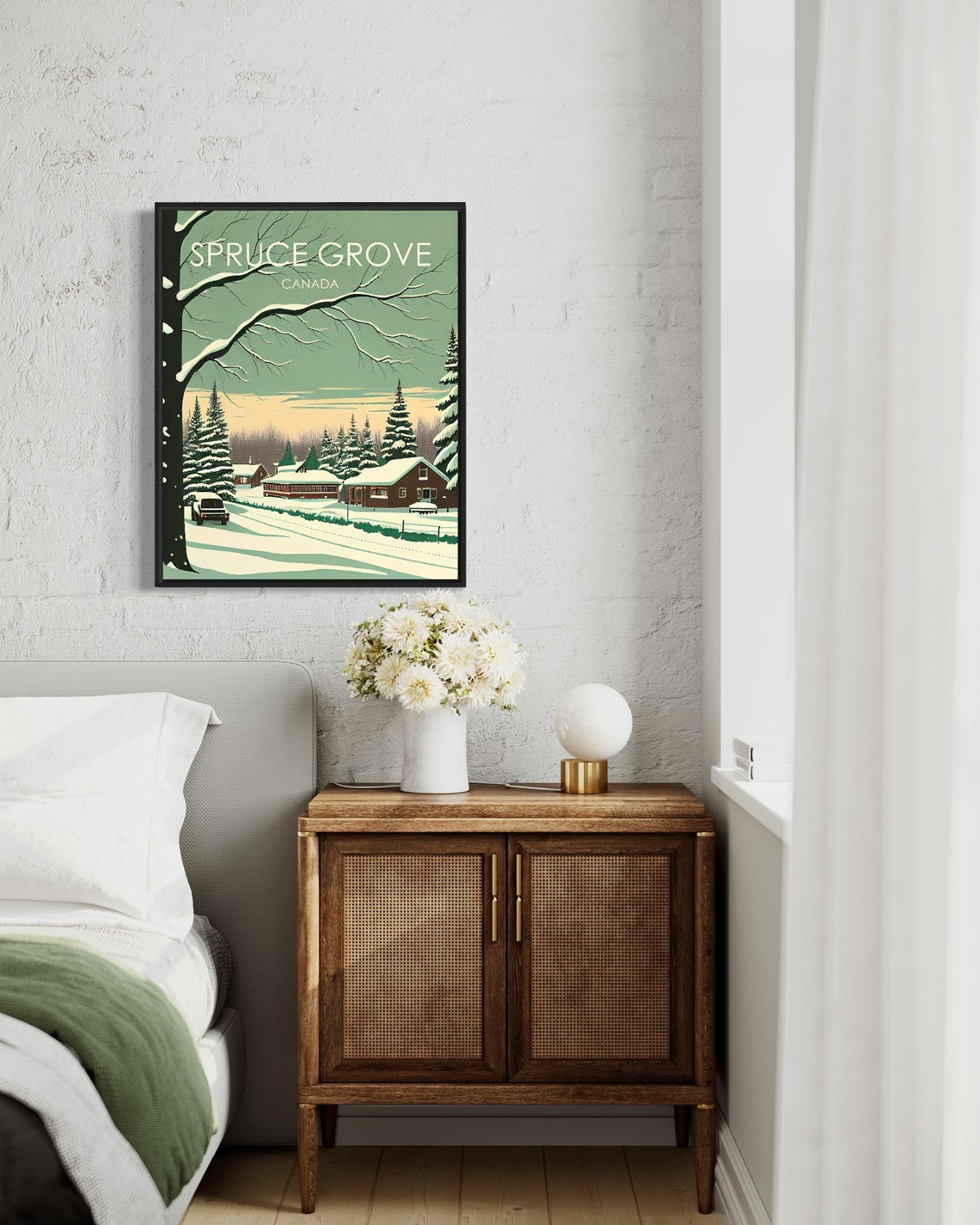 Spruce Grove Canada Snowy Pine Forest Village Winter Travel Poster - Image 3