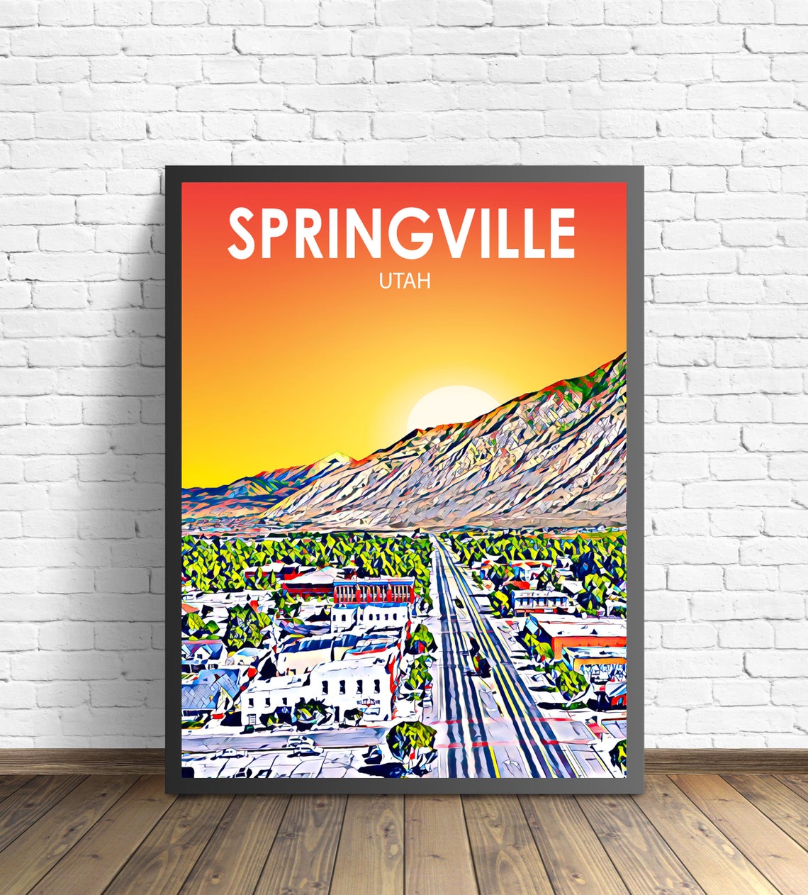 Springville Utah Sunset Main Street Mountain View Painted Art Poster